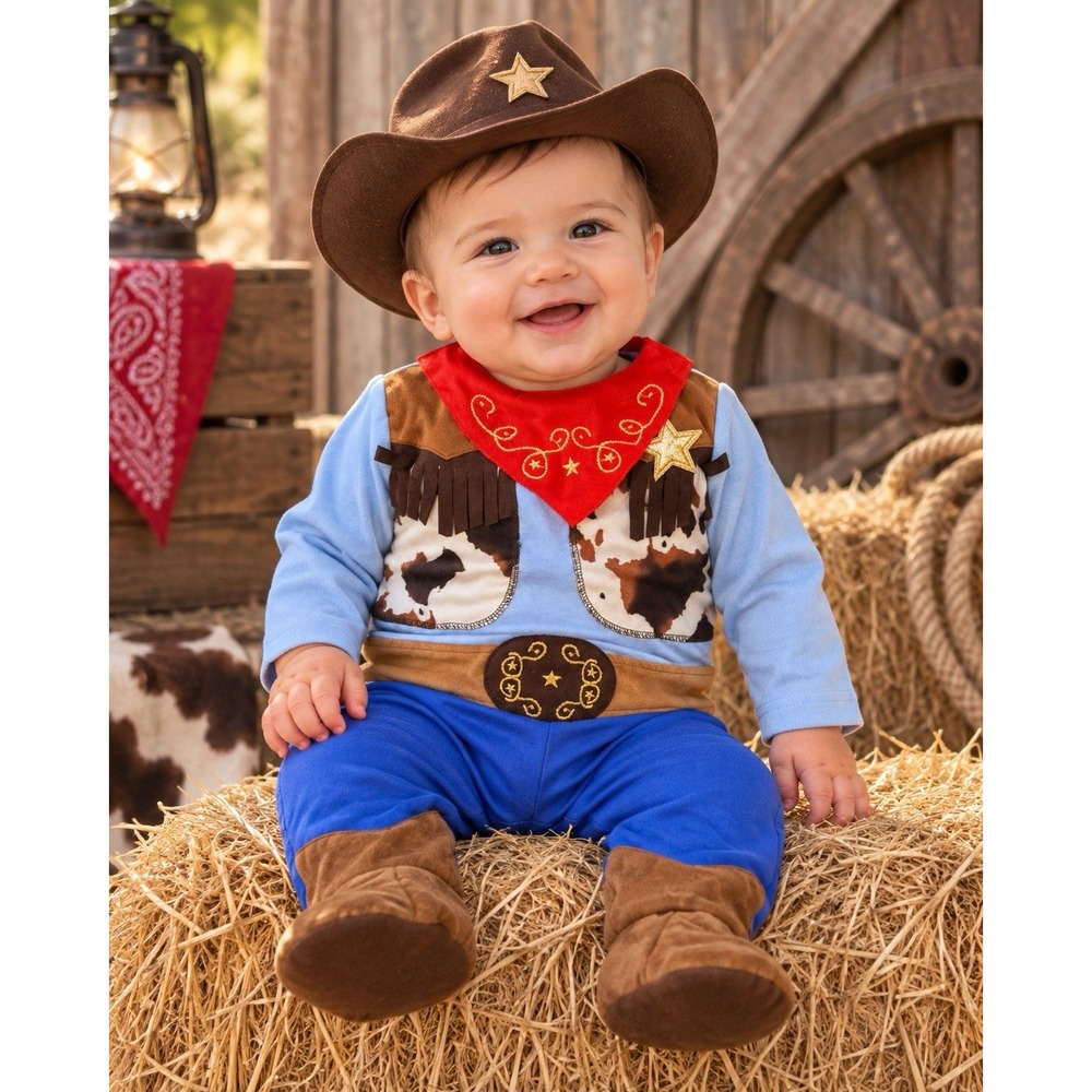 Baby Cowboy Costume 9M Cracker Barrel Western Rodeo Halloween NWT Hat 2 Pc